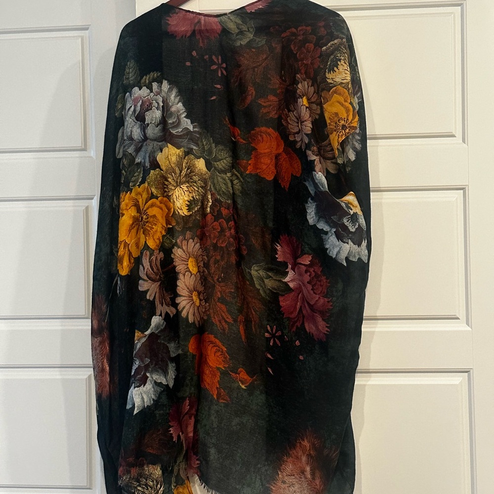 Navy, Yellow and Red Floral Shawl (one size)